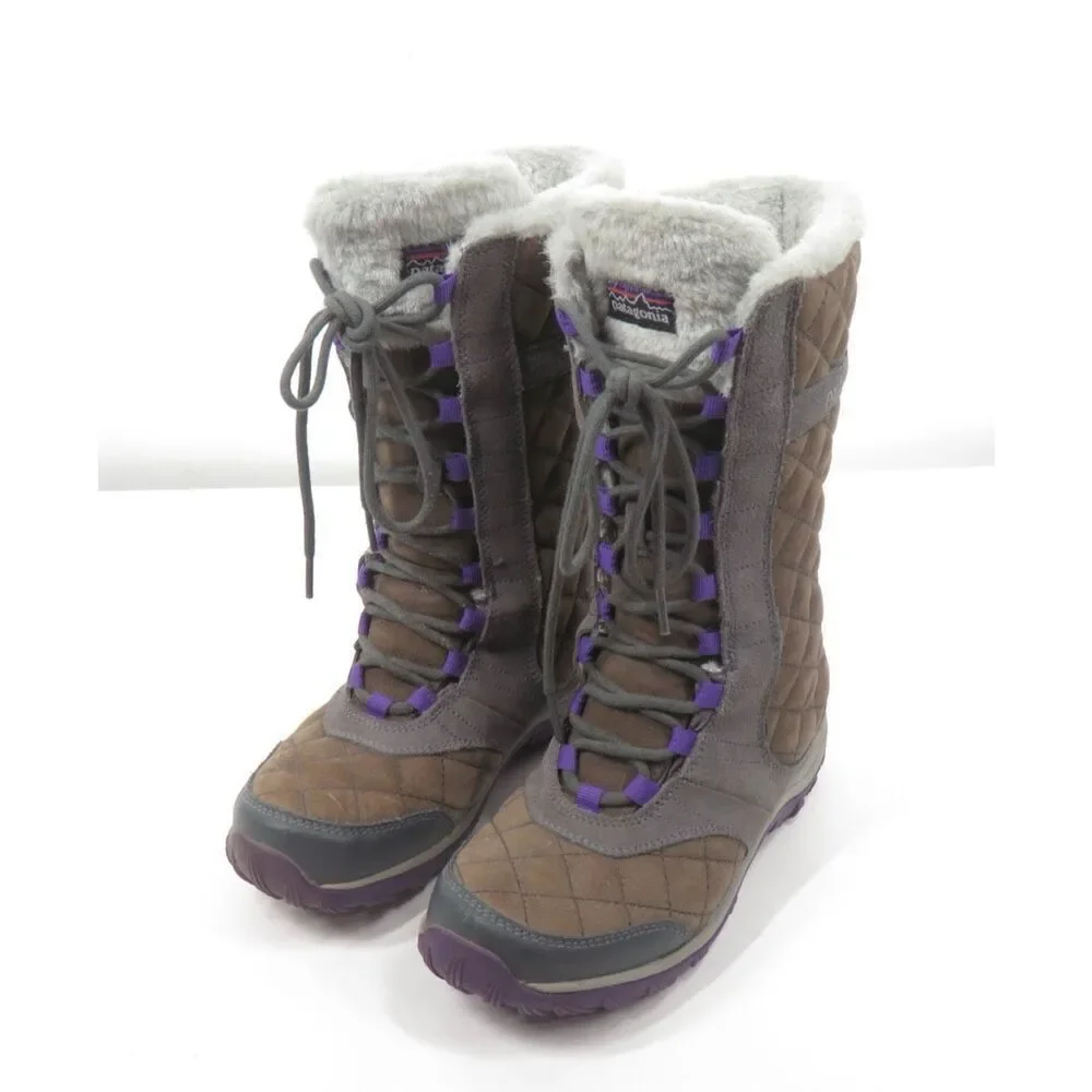 Patagonia Wintertide High Waterproof Brown Boots Faux Fur Laces Women Size 5.5